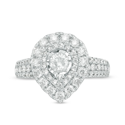 Previously Owned - 1.50 CT. T.W. Diamond Pear-Shaped Double Frame Engagement Ring in 10K White Gold