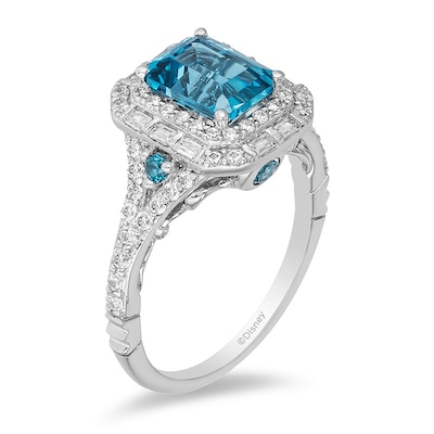 Previously Owned - Enchanted Disney Cinderella London Blue Topaz and 0.69 CT. T.W. Diamond Ring in 14K White Gold