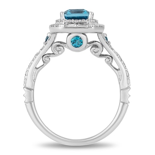 Previously Owned - Enchanted Disney Cinderella London Blue Topaz and 0.69 CT. T.W. Diamond Ring in 14K White Gold