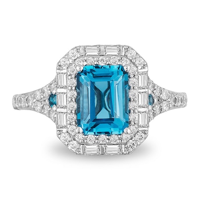 Previously Owned - Enchanted Disney Cinderella London Blue Topaz and 0.69 CT. T.W. Diamond Ring in 14K White Gold