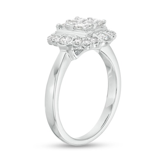 Previously Owned - 1.00 CT. T.W. Quad Princess-Cut Diamond Scallop Frame Engagement Ring in 10K White Gold