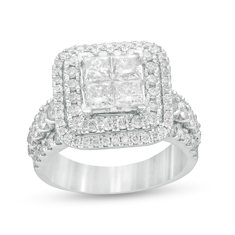Previously Owned - 2.81 CT. T.W. Quad Princess-Cut Diamond Double Frame Engagement Ring in 14K White Gold|Peoples Jewellers