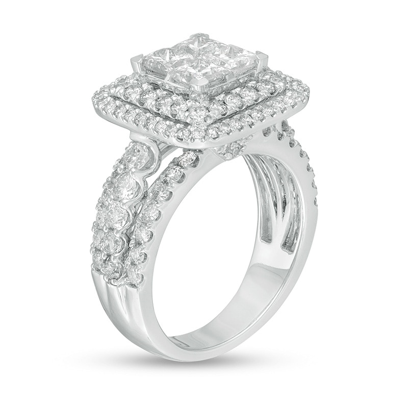 Previously Owned - 2.81 CT. T.W. Quad Princess-Cut Diamond Double Frame Engagement Ring in 14K White Gold|Peoples Jewellers