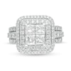 Previously Owned - 2.81 CT. T.W. Quad Princess-Cut Diamond Double Frame Engagement Ring in 14K White Gold