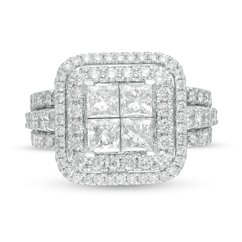 Previously Owned - 2.81 CT. T.W. Quad Princess-Cut Diamond Double Frame Engagement Ring in 14K White Gold|Peoples Jewellers