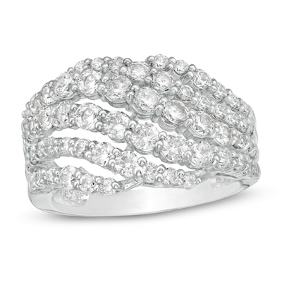 Previously Owned - 2.00 CT. T.W. Diamond Multi-Row Wave Ring in 10K White Gold