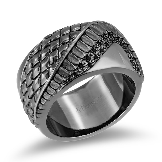 Previously Owned - Enchanted Disney Men's 0.145 CT. T.W. Enhanced Black Diamond Snake Scales Ring in Sterling Silver