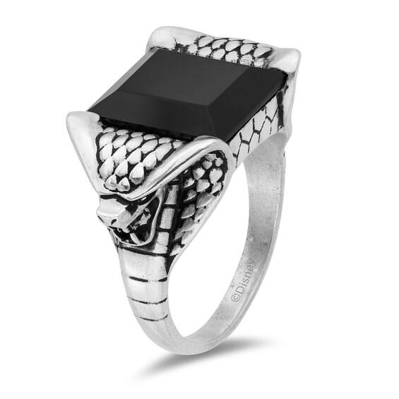 Previously Owned - Enchanted Disney Men's Emerald-Cut Onyx Cobra Shank Ring in Sterling Silver