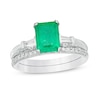 Thumbnail Image 1 of Previously Owned - Emerald-Cut Emerald and 0.32 CT. T.W. Diamond Collar Bridal Set in 14K White Gold