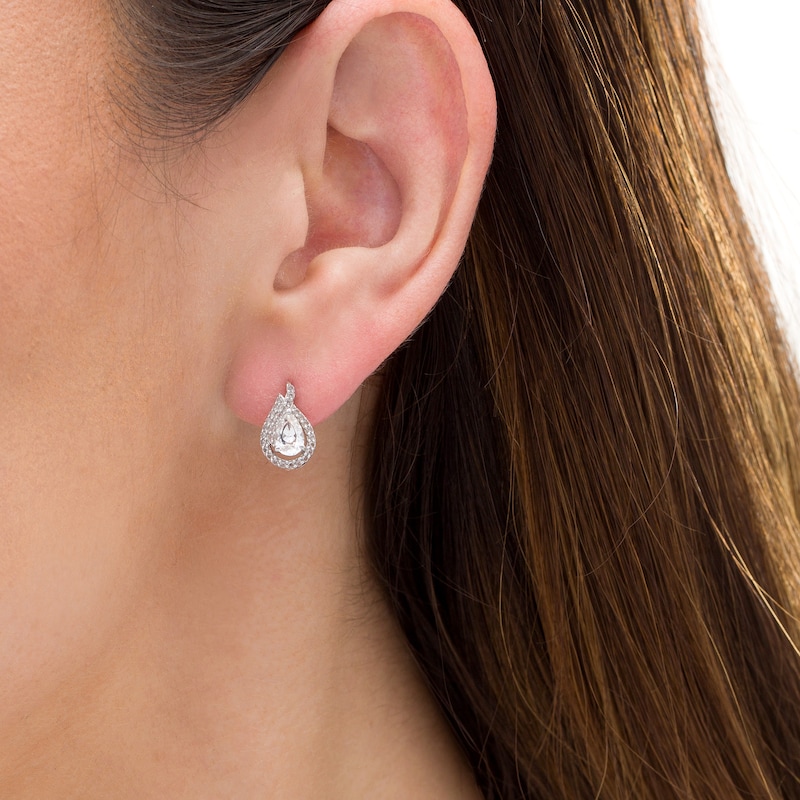 Previously Owned - Pear-Shaped Lab-Created White Sapphire Flame Stud Earrings in Sterling Silver