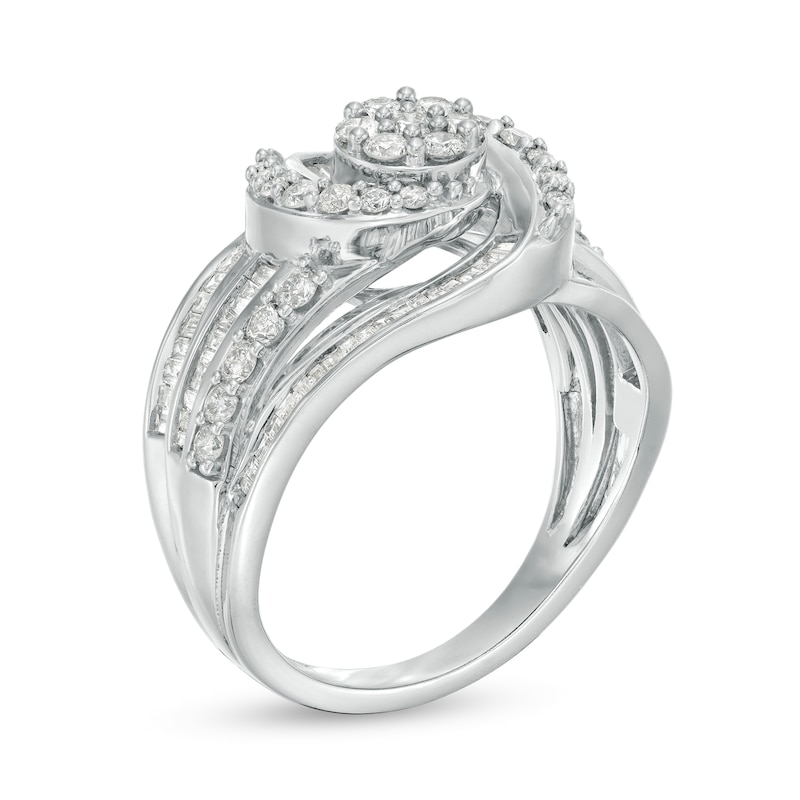 Previously Owned - 1.00 CT. T.W. Baguette and Round Diamond Multi-Row Ring in 10K White Gold|Peoples Jewellers