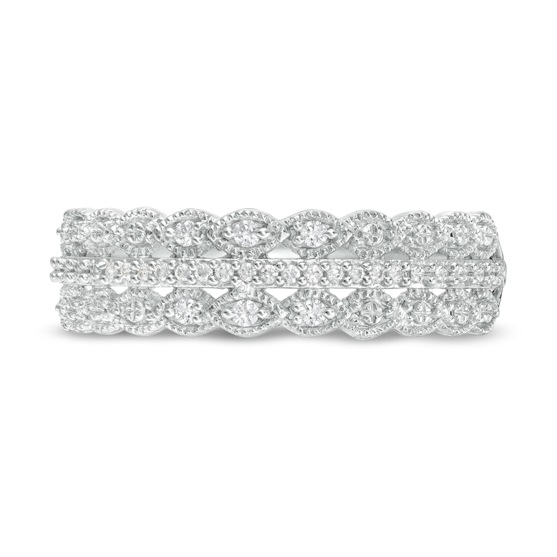 Main Image 4 of Previously Owned - 0.07 CT. T.W. Diamond Triple Row Vintage-Style Ring in 10K White Gold