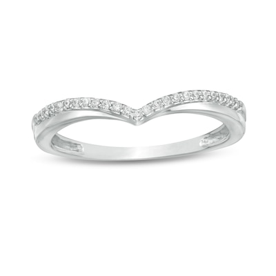 Previously Owned - 0.10 CT. T.W. Diamond Chevron Anniversary Band in 10K White Gold