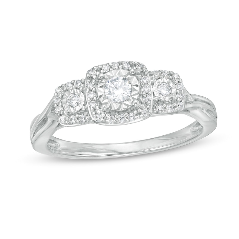 Previously Owned - 0.25 CT. T.W. Diamond Past Present Future® Cushion Frame Engagement Ring in 10K White Gold|Peoples Jewellers