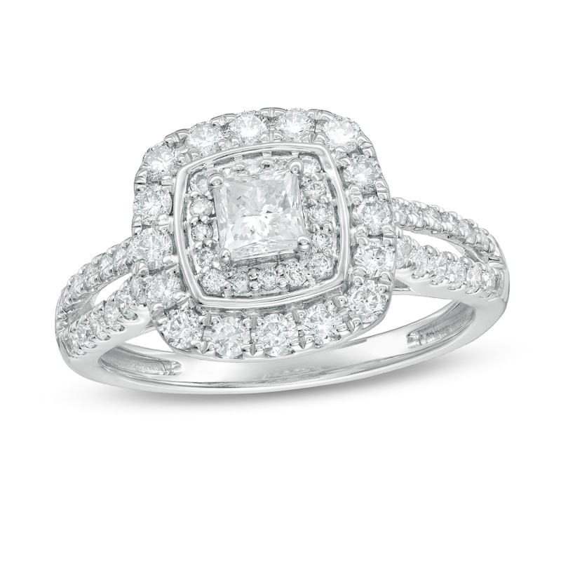 Previously Owned - 1.00 CT. T.W. Diamond Double Cushion Frame Engagement Ring in 10K White Gold (I/I2)|Peoples Jewellers