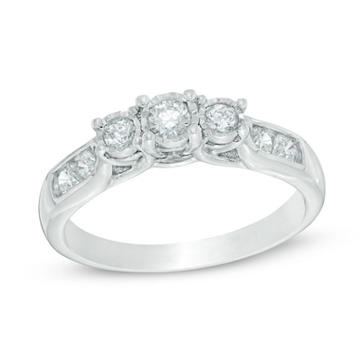 Previously Owned - 0.45 CT. T.W. Diamond Past Present Future® Engagement Ring in 10K White Gold