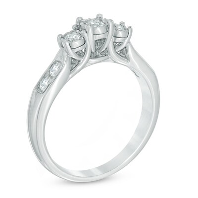 Previously Owned - 0.45 CT. T.W. Diamond Past Present Future® Engagement Ring in 10K White Gold