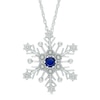 Thumbnail Image 0 of Previously Owned - 4.0mm Ceylon Lab-Created Sapphire and Diamond Accent Snowflake Pendant in Sterling Silver