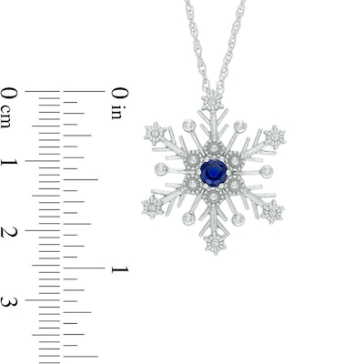 Previously Owned - 4.0mm Ceylon Lab-Created Sapphire and Diamond Accent Snowflake Pendant in Sterling Silver