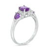 Previously Owned - Amethyst and White Lab-Created Sapphire Collar Three Stone Ring in Sterling Silver