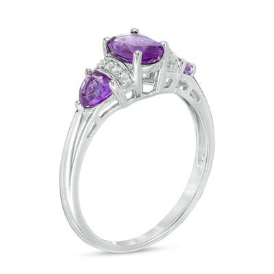 Previously Owned - Amethyst and White Lab-Created Sapphire Collar Three Stone Ring in Sterling Silver