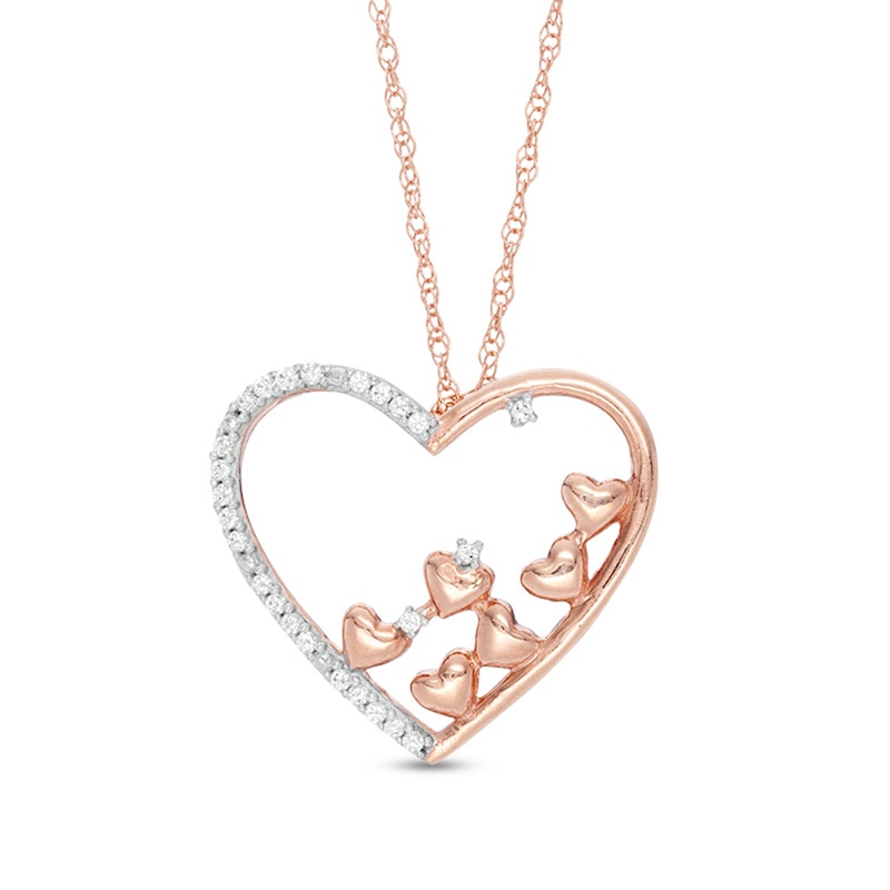 Previously Owned - 0.10 CT. T.W. Diamond Scatter Tilted Heart Pendant in 10K Rose Gold|Peoples Jewellers