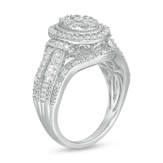 Previously Owned - 1.00 CT. T.W. Composite Oval Diamond Frame Multi-Row Engagement Ring in 10K White Gold