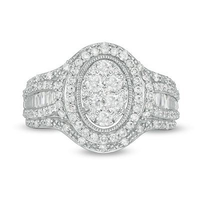 Previously Owned - 1.00 CT. T.W. Composite Oval Diamond Frame Multi-Row Engagement Ring in 10K White Gold