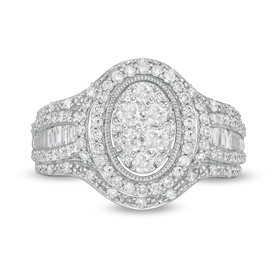 Previously Owned - 1.00 CT. T.W. Composite Oval Diamond Frame Multi-Row Engagement Ring in 10K White Gold