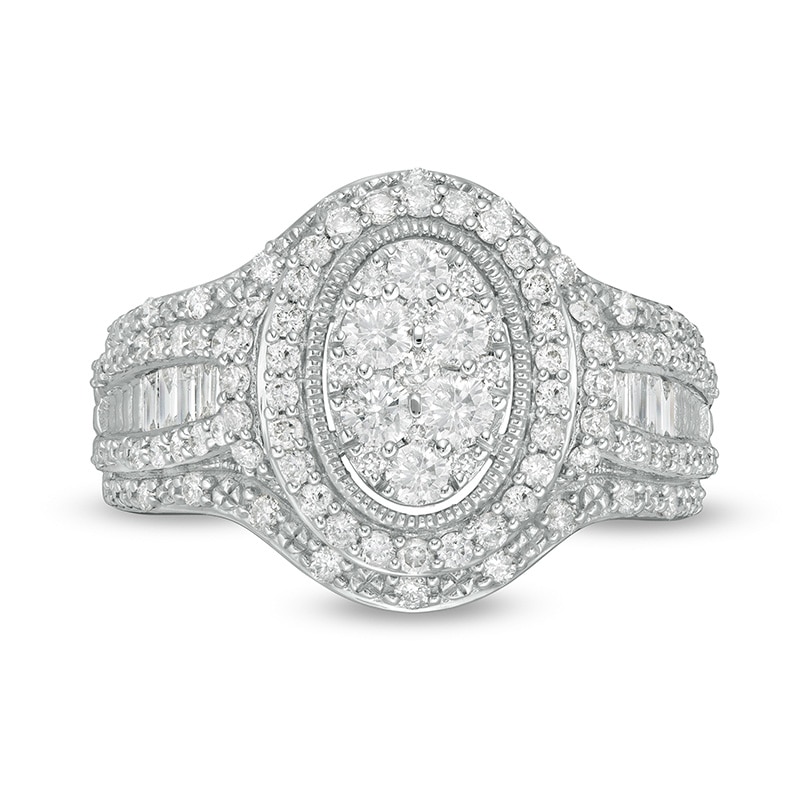 Previously Owned - 1.00 CT. T.W. Composite Oval Diamond Frame Multi-Row Engagement Ring in 10K White Gold|Peoples Jewellers