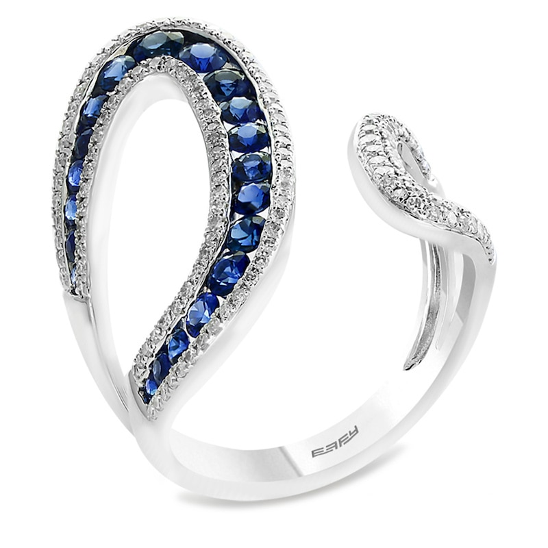 Previously Owned - EFFY™ Collection Blue Sapphire and 0.42 CT. T.W. Diamond Open Shank Wrap Ring in 14K White Gold|Peoples Jewellers