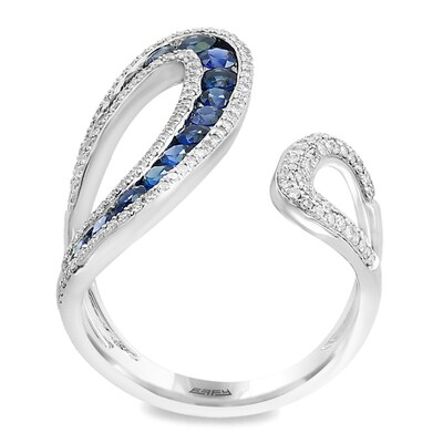 Previously Owned - EFFY™ Collection Blue Sapphire and 0.42 CT. T.W. Diamond Open Shank Wrap Ring in 14K White Gold