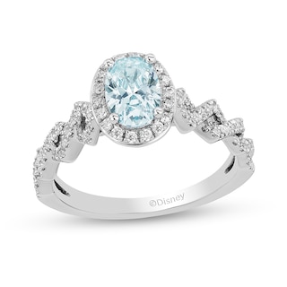 Previously Owned - Enchanted Disney Elsa Oval Aquamarine and 0.23 CT. T.W. Diamond Engagement Ring in 14K White Gold