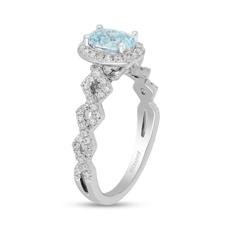 Previously Owned - Enchanted Disney Elsa Oval Aquamarine and 0.23 CT. T.W. Diamond Engagement Ring in 14K White Gold