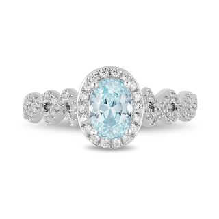 Previously Owned - Enchanted Disney Elsa Oval Aquamarine and 0.23 CT. T.W. Diamond Engagement Ring in 14K White Gold