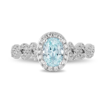 Previously Owned - Enchanted Disney Elsa Oval Aquamarine and 0.23 CT. T.W. Diamond Engagement Ring in 14K White Gold