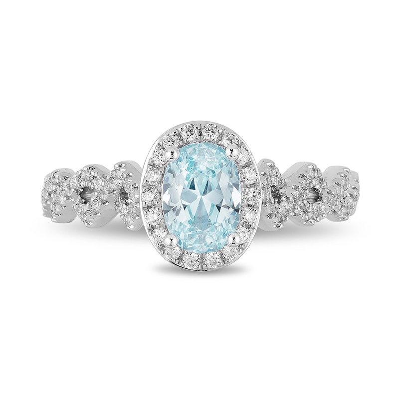 Previously Owned - Enchanted Disney Elsa Oval Aquamarine and 0.23 CT. T.W. Diamond Engagement Ring in 14K White Gold|Peoples Jewellers
