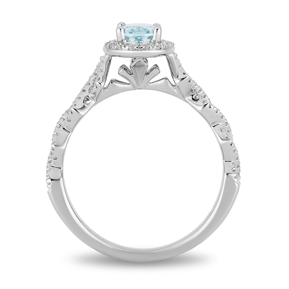 Previously Owned - Enchanted Disney Elsa Oval Aquamarine and 0.23 CT. T.W. Diamond Engagement Ring in 14K White Gold