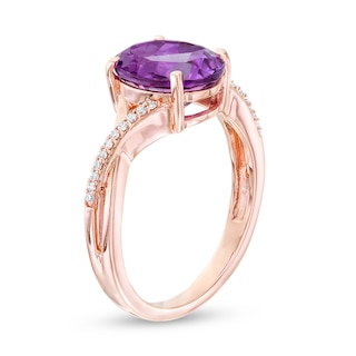 Previously Owned - Oval Amethyst and 0.05 CT. T.W. Diamond Twist Shank Ring in 10K Rose Gold