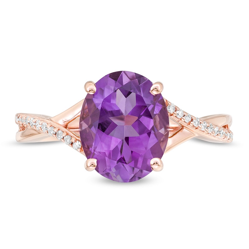 Previously Owned - Oval Amethyst and 0.05 CT. T.W. Diamond Twist Shank Ring in 10K Rose Gold|Peoples Jewellers