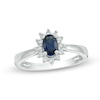 Thumbnail Image 0 of Previously Owned - Oval Blue Sapphire and 0.18 CT. T.W. Diamond Starburst Frame Ring in 10K White Gold