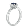 Thumbnail Image 1 of Previously Owned - Oval Blue Sapphire and 0.18 CT. T.W. Diamond Starburst Frame Ring in 10K White Gold
