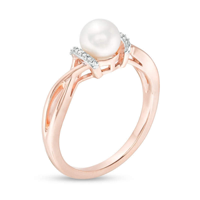 Previously Owned-6.0mm Freshwater Cultured Pearl and Diamond Accent Collar Twist Shank Ring in 10K Rose Gold|Peoples Jewellers