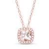 Thumbnail Image 0 of Previously Owned - 5.0mm Cushion-Cut Morganite and 0.05 CT. T.W. Diamond Frame Pendant in 10K Rose Gold