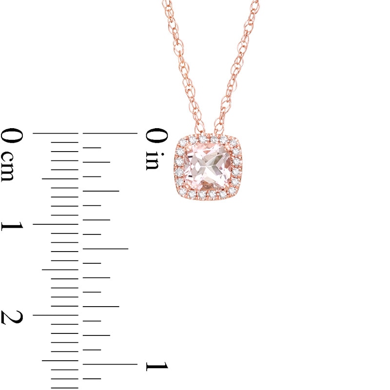 Previously Owned - 5.0mm Cushion-Cut Morganite and 0.05 CT. T.W. Diamond Frame Pendant in 10K Rose Gold