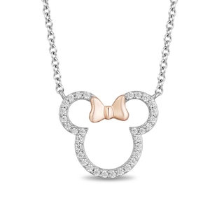 Previously Owned - Mickey Mouse & Minnie Mouse 0.18 CT. T.W. Diamond Necklace in Sterling Silver and 10K Rose Gold