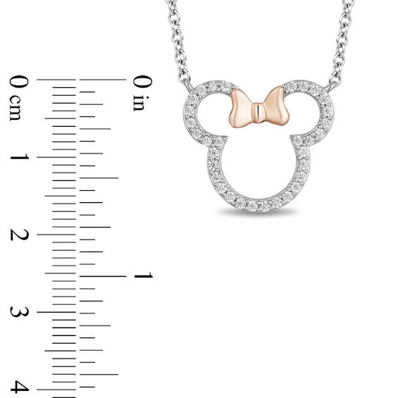 Previously Owned - Mickey Mouse & Minnie Mouse 0.18 CT. T.W. Diamond Necklace in Sterling Silver and 10K Rose Gold