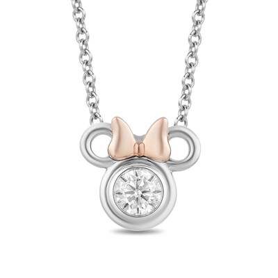 Previously Owned - Mickey Mouse & Minnie Mouse 0.23 CT. Diamond Solitaire Pendant in Sterling Silver - 19"