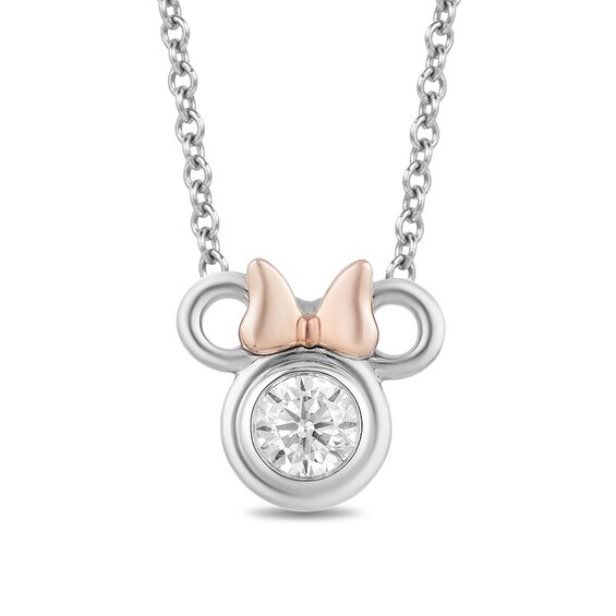 Previously Owned - Mickey Mouse & Minnie Mouse 0.23 CT. Diamond Solitaire Pendant in Sterling Silver - 19"