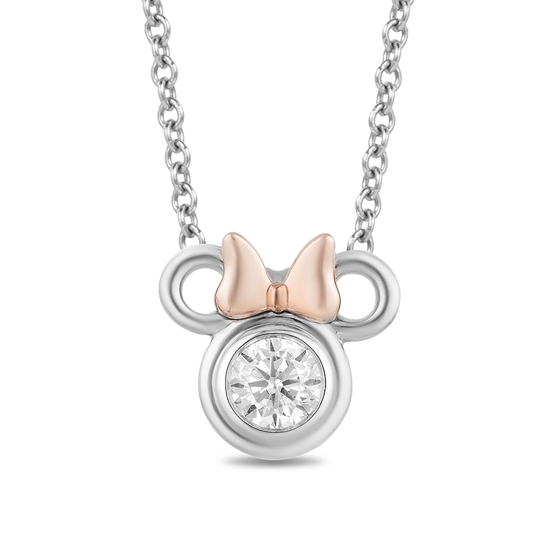 Previously Owned - Mickey Mouse & Minnie Mouse 0.23 CT. Diamond Solitaire Pendant in Sterling Silver - 19"|Peoples Jewellers